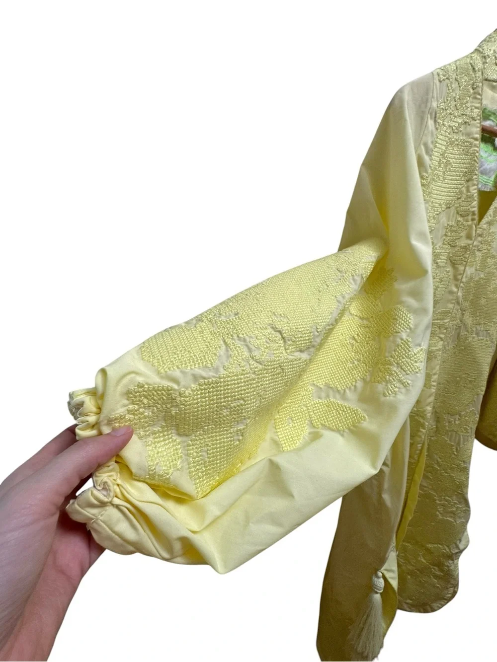 Yuliya Magdych Yellow Caftan Embroidered Roses Muslin Dress Caftan